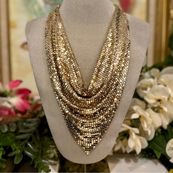 Amazing Vintage Whiting & Davis Co. Gold Mesh Scarf Collar Necklace/ Statement - Picture 9 of 14